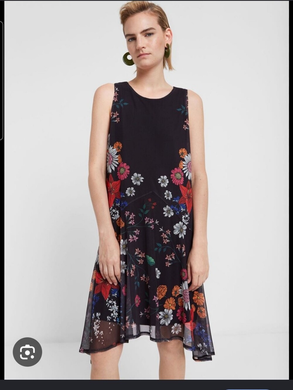 Desigual Black Floral Asymmetric Hem Sleeveless Dress